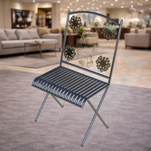 Chaise de jardin classique moderne en fer forgé avec dossier décoratif floral, idéale pour patio, café, bistrot, durable, pour extérieur, intérieur et chambre. - Product Image 1