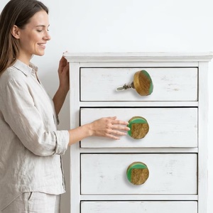 Modern Design Green Resin Wooden <b>Knob</b> with Bone Horn Brass Pull <b>for</b> Kitchen Cabinets <b>Dressers</b> Wardrobes Bedrooms & Drawers - Product Image 4