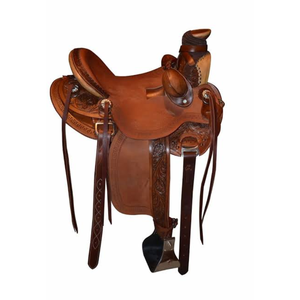 Selle de ranch western haut de gamme en cuir véritable, faite à la main, durable et confortable, équipement équestre pour la randonnée et le ranch - Product Image 3