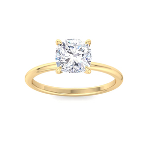 Bague de fiançailles solitaire en diamant de laboratoire taille coussin, classique en or, bague de mariée minimaliste - Product Image 1