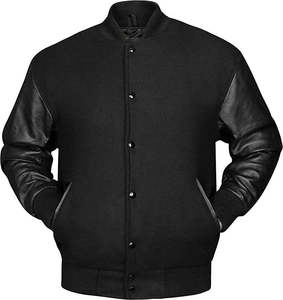 Custom Logo 3D Puff Embroidery Varsity Bomber Jacket Wholesale Heavy Fleece Stand Collar <b>Jumper</b> - Product Image 2