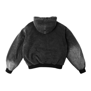 IBEX Wholesale Custom Logo Embroidery Washed French Terry <b>Black</b> Heavyweight Acid Wash Distressed <b>Zip</b> <b>up</b> Jacket <b>Hoodie</b> Men's - Product Image 2