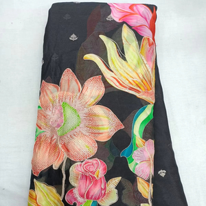 Pure Chinon Position Print Work Fabric 55 GSM 58 Inch Width Bada Panna Flower Embroidery Material for Luxury Designer Boutique - Product Image 1