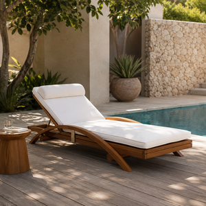 Chaise longue de luxe en teck massif pour l'extérieur, chaise longue de piscine, chaise longue en bois pour patio, idéale pour les resorts, les villas et les hôtels - Product Image 6