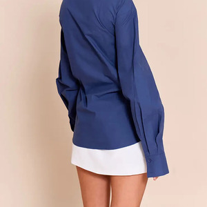 Wholesale Women's Classic Blue Cotton Button <b>Down</b> Shirt Long Sleeve Loose Fit Solid Color Everyday Wear Women's Summer T-Shirts - Product Image 2