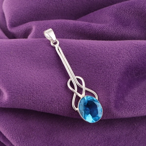 Topacio Azul Suizo, Corte Ovalado, Gemas en Plata de Ley 925 sobre Latón, Engaste en Bisel Hecho a Mano, Dijes y Colgantes de Moda para Mujer - Product Image 1
