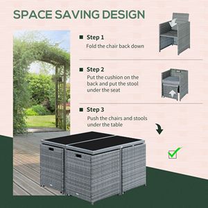 Set di Mobili da Esterno in Rattan Grigio a 9 Pezzi Salvaspazio con Tavolo e Sedie per Patio o Uso Ospedaliero con Cuscini - Product Image 4