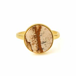 2025 Buena calidad Plata de Ley 925 Vermeil High End 12mm Natural Jasper Picture Eternity Ring Cute Ladies Wedding Fine Ring - Product Image 2