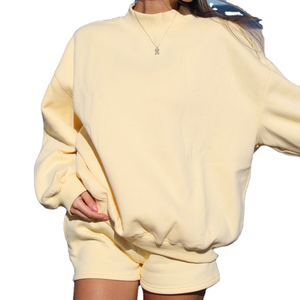 Sweat-shirt à col montant pour femme, jaune beurre, avec logo personnalisé sur le devant, mélange polyester/coton, manches longues, léger, pull-over, hiver - Product Image 1