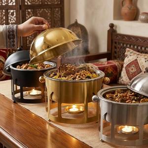 Luxury Arabic Round Chafing Dish Hanging <b>Soup</b> Pot Tall Rod Metal Frame Wooden Base Ramadan Buffet Server Single Unit - Product Image 2