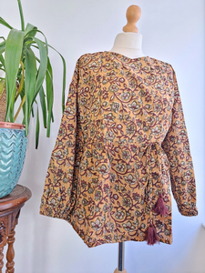 Chemise bohème en pur coton, imprimé floral pêche apricot terreux, élégante, confortable, style indien Bagru, débardeur court d'été - Product Image 3