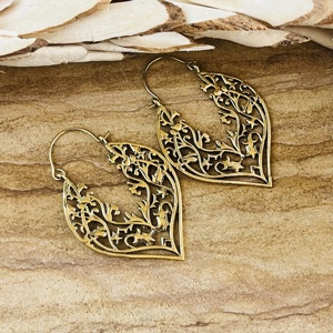 Pendientes de Aro Boho con Filigrana, Joyería Tribal de Latón para Mujer, Acabado de Latón Antiguo, Diseño Floral, Venta al por Mayor/OEM/ODM - Product Image 5