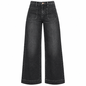 Pantalons en jean personnalisés pour femmes, jeans droits en denim brut taille mi-haute, fournisseur en gros pour marques de denim haut de gamme - Product Image 5