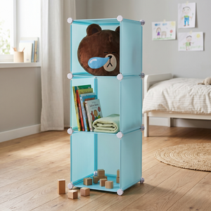 Modern Cube <b>Storage</b> Organizer 3 Layer Fabric Toy <b>Box</b> <b>Blue</b> Stacking Design for Kids Room Organization - Product Image 1