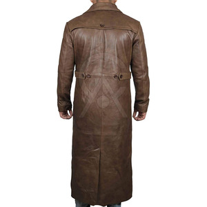 Premium Quality Genuine Leather Eco-Friendly Breathable Customizable <b>Trench</b> <b>Coat</b> <b>Men</b> Regular Style Comfortable Everyday Fashion - Product Image 2