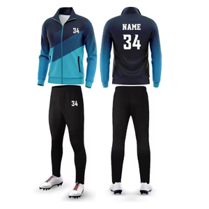 Ensemble de survêtement pour homme bleu dégradé à manches longues avec impression de numéro et de nom, fermeture éclair, ensemble de jogging sportif, vêtements d'automne, polyester respirant - Product Image 1