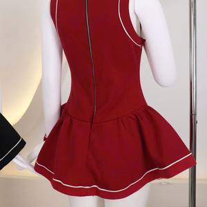 Vestido Midi Rojo Personalizado para Mujer, Sin Mangas, Corte Entallado, con Encaje Romántico y Volantes, Elegante Vestido de Fiesta en Línea A - Product Image 6