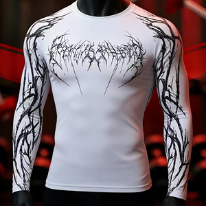 เสื้อรัดรูปแขนยาวสำหรับผู้ชาย ลายพิมพ์แบบ Heat-Transfer สำหรับกีฬา BJJ MMA และเล่นเซิร์ฟ ฤดูร้อน ผลิตจากโพลีเอสเตอร์ 100% - Product Image 1