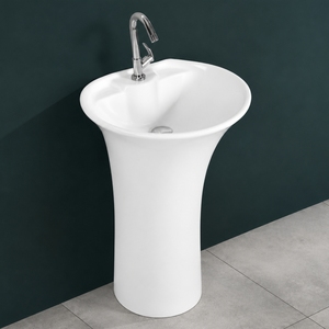 Lavabo de Pedestal BENTLEY de Una Pieza, Forma de Recipiente, Grifo de un Solo Orificio, Diseño Minimalista, Desagüe, Capacidad de 12L, Acabado Pulido Suave - Product Image 2