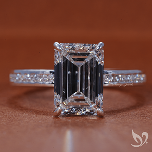 3CT Emerald Cut Lab <b>Diamond</b> <b>Ring</b> Channel Set Pave Band IGI Certified 10K White Gold Engagement <b>Ring</b> - Product Image 1
