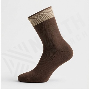 Brown Crew <b>Socks</b> With Geometric Pattern Knitted Polyester Spandex Hiking Breathable Autumn Adult Regular Style - Product Image 3