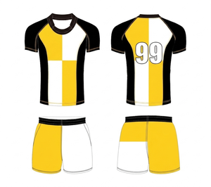 Conjunto de Uniforme de Rugby Unisex Personalizado con Estampado Geométrico en Negro y Rojo, Transpirable, de Manga Corta y Ajustado, con Impresión por Transferencia de Calor en Toda la Superficie Frontal - Product Image 3