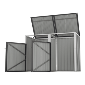 Casetta per Bidoni della Spazzatura in Metallo da Esterno, Spazio di Stoccaggio di 54 Piedi Cubi, Supporto per 2 Bidoni, Telaio in Acciaio Inox Zincato, Materiale in Legno - Product Image 6