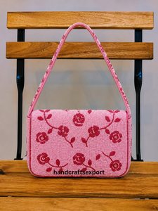 Sac à bandoulière de luxe fait main avec perles et fermeture magnétique |   Sac à main fleuri perlé |   Logo personnalisé, design, couleur et taille disponibles - Product Image 5