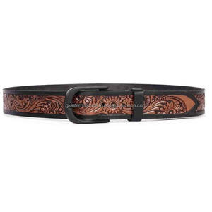 Classic Floral Hand Carving and Hand Painting custom made Genuine Western Leather Tooling <b>Belt</b> for Men and <b>Women</b> - Product Image 4