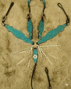 Ensemble de harnais de cheval de style occidental en cuir avec collier de poitrine, orné de conchos perlés, réglable, pour l'équitation - Product Image 6