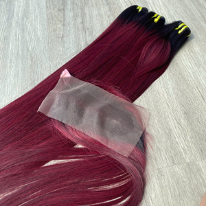 Pas cher Prix Fermeture Frontale Faire Perruque Super Double Dessiné Os Droit Bundle Vietnamien Vierge Cheveux Machine Trame Ombre Bourgogne - Product Image 3