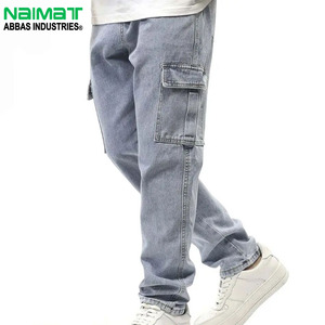 Pantalones Cargo de Mezclilla para Hombre Naimat Abbas Industries, Lavado a la Piedra, Ligeros, de Pierna Recta, Cintura Alta, de Algodón, con Bolsillos - Product Image 1