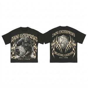 T-shirt simple pour homme ZAINI, jersey de coton premium 220 GSM, col rond noir, logo imprimé sur le devant, anti-plis, décontracté - Product Image 1