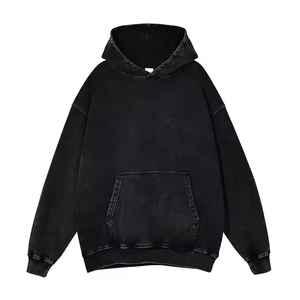 Sweat à capuche OEM gris foncé d'hiver 100 % polyester et coton avec fermeture éclair, finition vieillie, lavage à l'acide, style vintage - Product Image 3