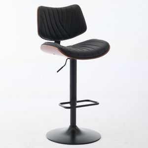 Sillas de Bar Modernas de Mediados de Siglo, de Madera de Nogal Curvada, Altura Ajustable, Tapizadas en Cuero Negro, Giratorias 360 Grados - Product Image 3