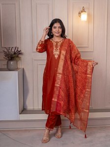 LD CREATION Modern Silk Kurti <b>Pant</b> Dupatta Set for Women Embroidered <b>Sequin</b> Work Jacquard Printed Dupatta - Product Image 1