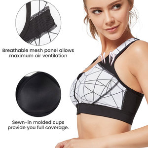 Soutien-gorge de sport respirant à maintien élevé pour femme, en Spandex/Polyester uni, sans couture, dos nageur, avec fermeture éclair frontale et détails en cristal - Product Image 6