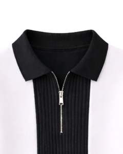 Sudadera Polo Personalizada para Hombre, Negra y Blanca, con Cierre de Cremallera de un Cuarto, Paneles Acanalados, Informal, de Forro Polar, Manga Larga, Estilo Urbano, Premium - Product Image 5