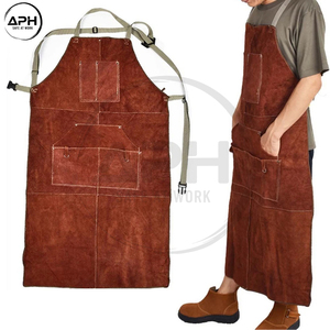 Delantal de cuero OEM ODM resistente al calor para soldadura, largo, para trabajo artesanal, con bolsillos frontales, cuello y cinturón ajustables. - Product Image 4