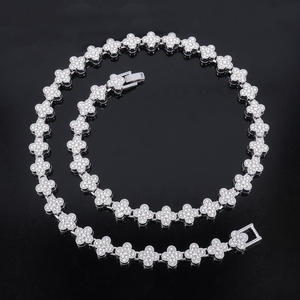 Flower Shape Lab Grown Crystal Rhinestone Hip Hop 14K Gold <b>Statement</b> <b>Necklace</b> S925 Silver Rhodium Luxury Party Jewelry Unisex - Product Image 1