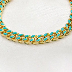 Pulsera de Plata de Ley 925 Chapada en Oro con Turquesa y Eslabones Cubanos para Mujer, Pulsera de Cadena Esmaltada, Joyería de Moda, Regalo - Product Image 2