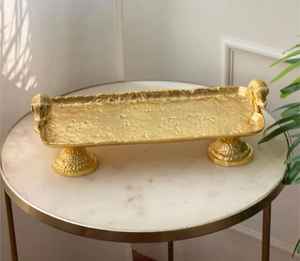 Plateau de service rectangulaire de luxe en métal, motif éléphant traditionnel, plaqué or, poli à la main, décoratif pour fruits secs et décoration intérieure - Product Image 1