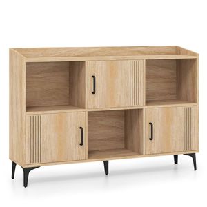 Credenza in Legno Massello con 3 Ante e Ripiani Aperti per Soggiorno, Sala da Pranzo, Home Bar - Product Image 3