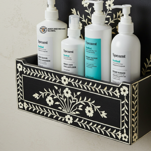 ชั้นวางของในห้องน้ำแบบติดผนังลายกระดูกสีดำทันสมัย – ชั้นวางของในห้องน้ำลายกระดูกสีดำสำหรับตกแต่งและจัดเก็บของในห้องน้ำ - Product Image 4