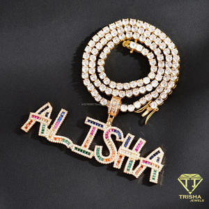 Colgante de Letra GRABBY con Diamantes de Moissanita de Lujo y Acentos de Piedras de Colores, Diseño de Palabra Personalizada Brillante, Joyería de Moda Hip Hop - Product Image 5