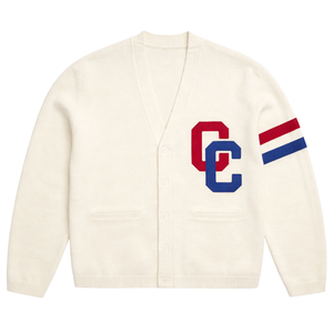 Logos brodés sur des pulls à col en V de haute qualité pour les sororités/fraternités/écoles/collèges/universités, logos sur des cardigans tricotés. - Product Image 1