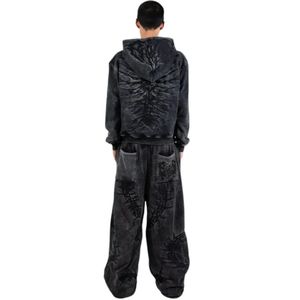 Sweat-shirt à capuche oversize noir délavé style vintage en molleton épais unisexe, haut de mode streetwear - Product Image 6
