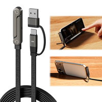 Câble de charge rapide tressé 240W, cordon USB-C+USB-A, câble de charge pliable durable pour la synchronisation des données, support de téléphone réglable intégré