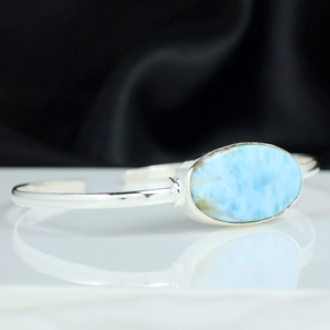 Wholesale Natural Larimar Gemstone Oval <b>Cuff</b> <b>Bracelet</b> 925 Sterling <b>Silver</b> Plated Handcrafted Designer Fashion Jewelry for Women - Product Image 5