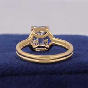 Moissanite 1CT <b>Emerald</b> Cut Diamond Double Shank <b>Ring</b> For Women's original 925 <b>Silver</b> With Gold Plated For Bridal Promise Gift - Product Image 3